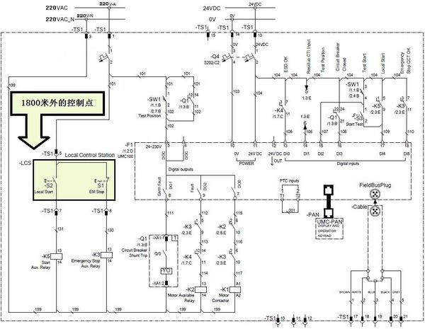 內(nèi)容提要：工作在長達數(shù)百米甚至數(shù)千米的長控制線末端的繼電器，由于線路壓降和分布電容的原因，它們的工作條件與一般回路中的控制電器不盡相同。這些繼電器的選用條件是：……==========================我們來看下圖，這張圖是ABB在中東沙漠油田中的工程實錄：圖中黃色的區(qū)域有兩個手動控制按鈕，它們位于1800米之外，它們下方的繼電器則用于本地的控制