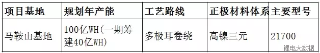 安徽泰能新能源項目計劃總投資50億元，生產(chǎn)基地建在安徽馬鞍山國家經(jīng)開區(qū)，規(guī)劃設計年產(chǎn)能10GWH，生產(chǎn)21700三元動力電池的超級工廠，一期工程建設4GWH。安徽泰能新能源科技有限公司是蘇州新海宜、安徽泰爾控股、南京棲霞建設、海瀾創(chuàng)投、鴻菁投資、紅絲路、云車網(wǎng)絡共同出資發(fā)起成立的南京海宜星能科技股份有限公司全資公司，項目計劃總投資50億元，生產(chǎn)基地建在安徽馬鞍山國家經(jīng)開區(qū)，規(guī)劃設計年產(chǎn)能10GWH