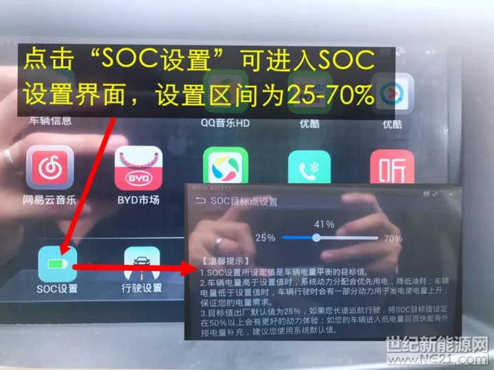  許多宋DM新車主（包括秦、唐車主）提車后都表示HEV狀態(tài)下油耗較大，有的油耗甚至達到驚人的18L/100km，殊不知這跟車主不能正確車輛設置SOC有關；SOC設置是新能源汽車特有的，是對電池荷電量進行自動或手動調整的一種設置。


下面講解下不同路況比亞迪新能源汽車SOC的設置方法