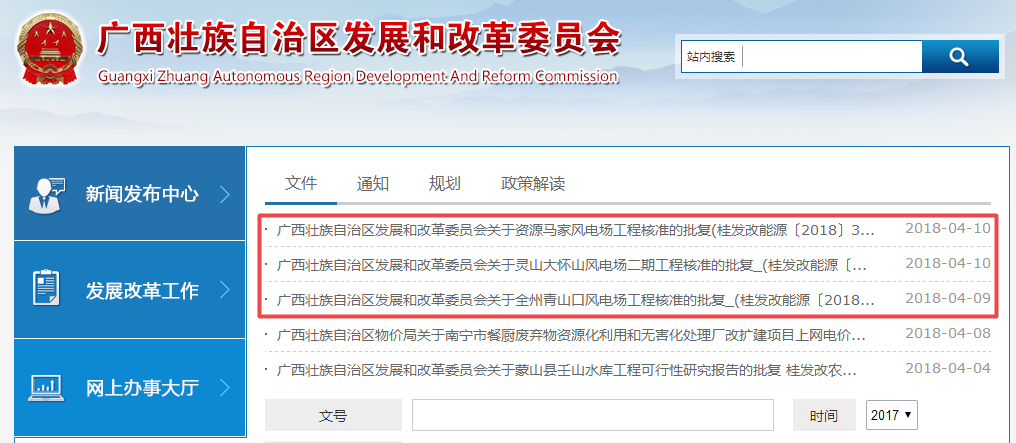                        近日廣西發(fā)改委連續(xù)批復(fù)3個風(fēng)電項(xiàng)目，項(xiàng)目建設(shè)規(guī)模共計(jì)240MW。具體項(xiàng)目批復(fù)公告詳見下文