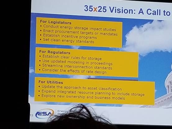 
			              正如人們想象的那樣，在日前召開的舊金山國際太陽能技術(shù)展覽會(Intersolar North America)上，與會人員談?wù)摰脑掝}除了太陽能之外，另一個就是儲能技術(shù)。具體來說，其問題是美國將部署多少儲能容量以及安裝速度有多快