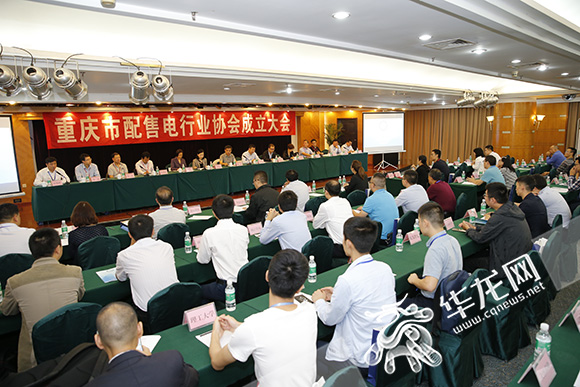 
　　今日，重慶市配售電行業(yè)協(xié)會(huì)成立大會(huì)舉行。記者 李文科 攝

　　華龍網(wǎng)消息，今（25）日上午，由重慶能源集團(tuán)、華能、國(guó)電投、中冶賽迪、兩江長(zhǎng)興等12家配售電企業(yè)發(fā)起成立的重慶市配售電行業(yè)協(xié)會(huì)正式掛牌成立，這標(biāo)志著重慶電力體制改革邁出新的一步